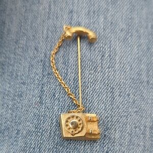 Vintage AVON Telephone Rotary Phone gold tone Brooch Stick PIN 3D